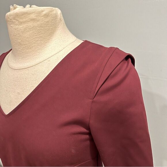 Kenar Burgundy Red 3/4 Sleeve Fitted Stretch Dress Size 6 - Picture 2 of 9